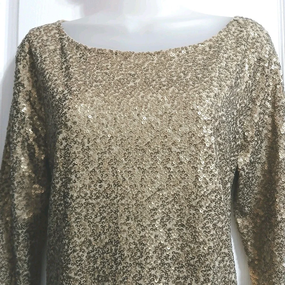 J Crew Sequins Top M Gold Women Party Cocktail Event Holiday Christmas Disco